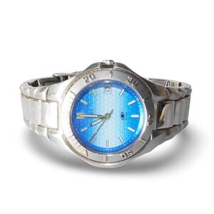Fossil Blue AM-3819 Watch Men's Silver Tone Blue Dial Stainless Steel Analog